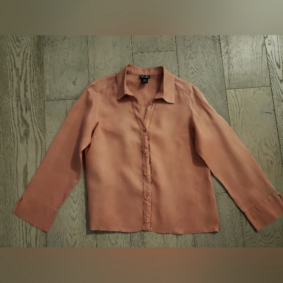 Chemise Femme Rafaella 100% Lin Orange Corail - Taille 12, Manches Longues, Occasion Très Bon état